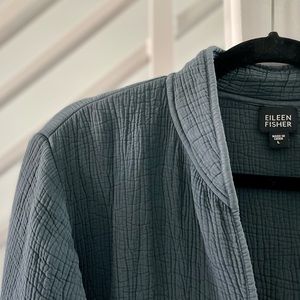 Eileen Fisher Textured Collarless Jacket Blue Large